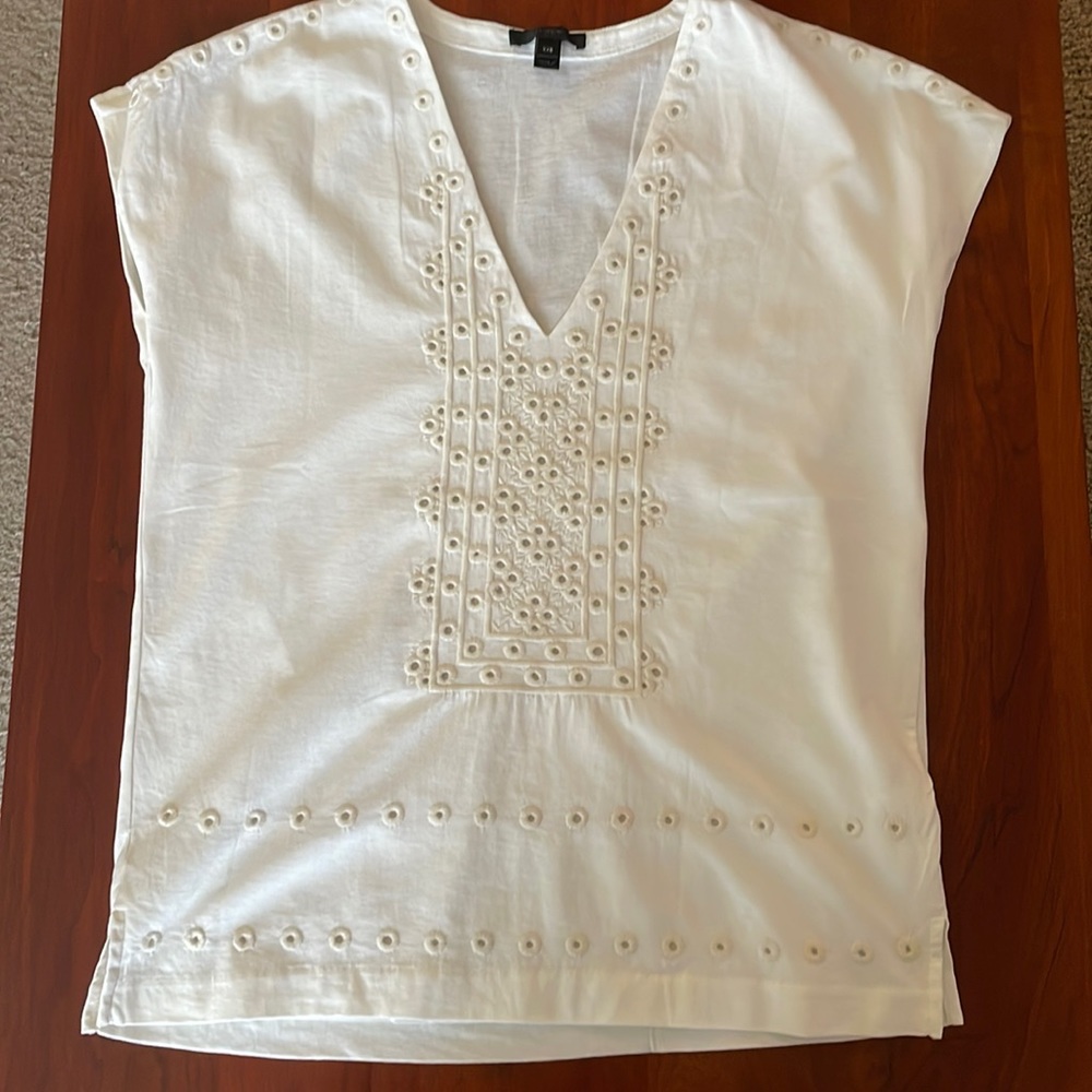J. Crew Eyelet Cap-Sleeve T-shirt  Cream — XXS — worn once!